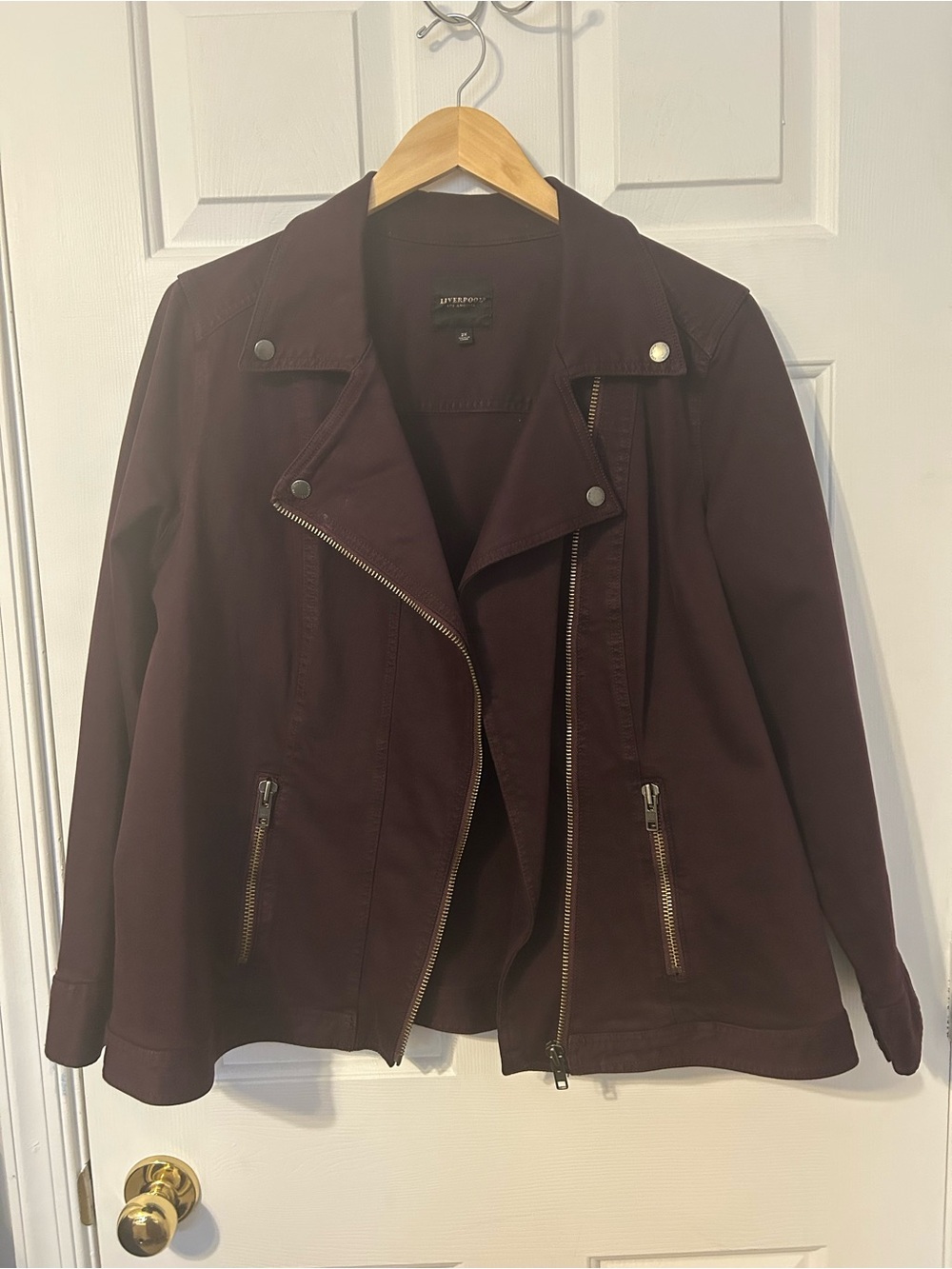 Liverpool Burgundy Denim Moto Jacket